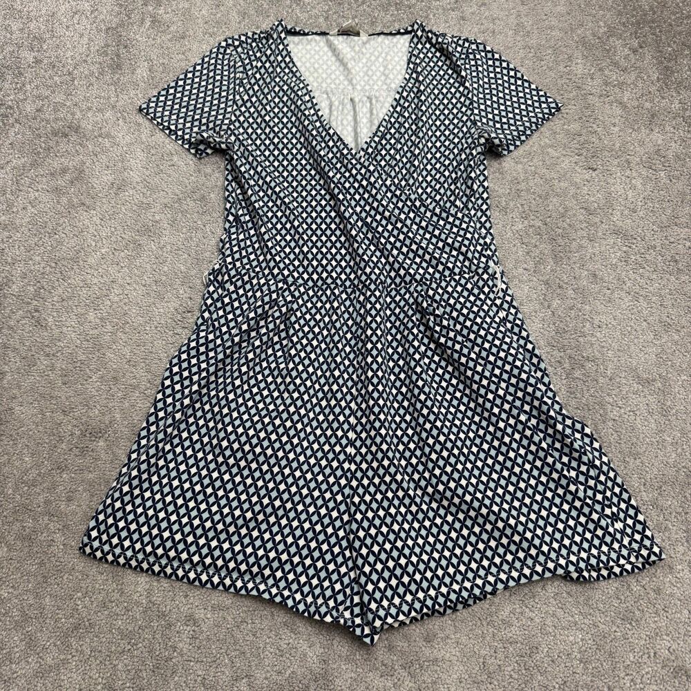 Boden Geometric Faux Wrapped Romper Womens 6R Navy Blue White Casual Stretch